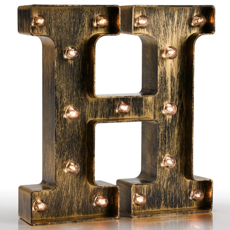 Pooqla Vintage Light Up Marquee Letters with Lights â€“ Illuminated Industrial Style Lighted Alphabet Letter Signs - Coffee Bar Apartment Bedroom Wall Home Initials Decor - H - Image 1